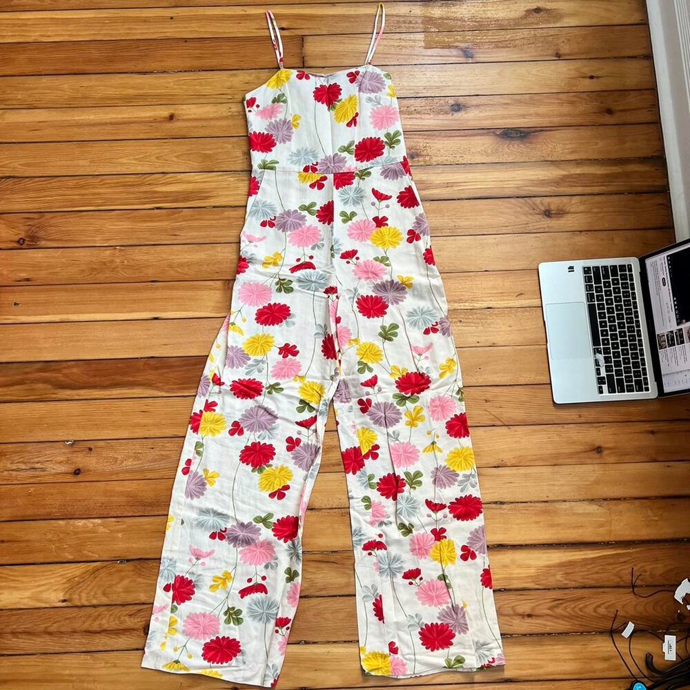 Mango sleeveless jumpsuit floral 70’s 60’s style catsuit